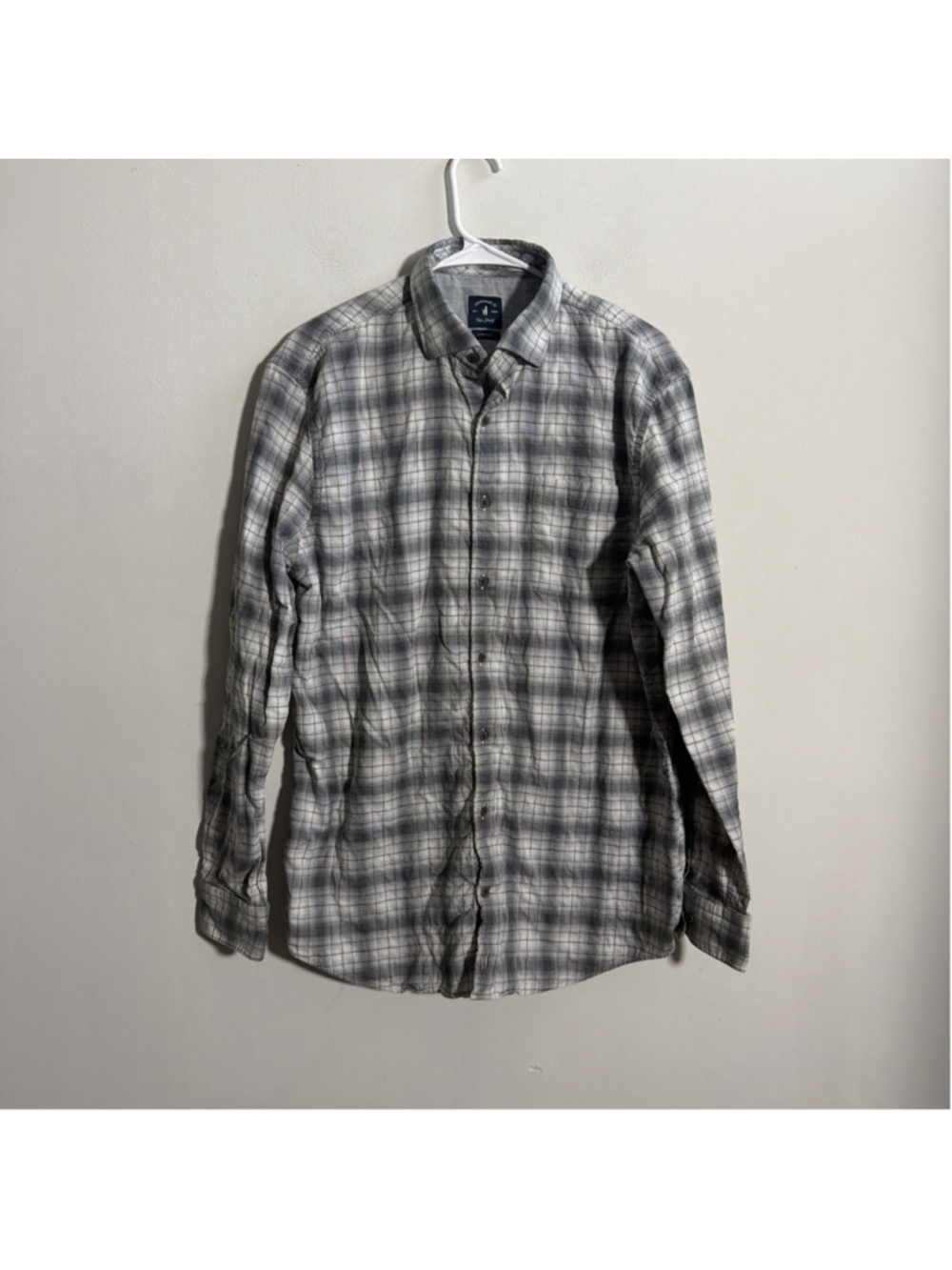 MEN’S JOHNNIE O TOP SHELF BUTTON DOWN SHIRT SIZE LARGE L GREY PLAID CASUAL
